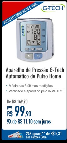 Aparelho de Pressão G-Tech Automático de Pulso Home