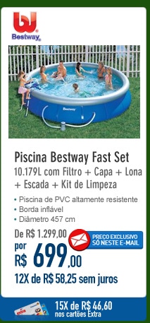 Piscina Bestway Fast Set 10.179L com Filtro + Capa + Lona + Escada + Kit de Limpeza