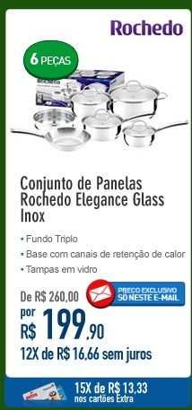 Conjunto de Panelas Rochedo Elegance Glass Inox