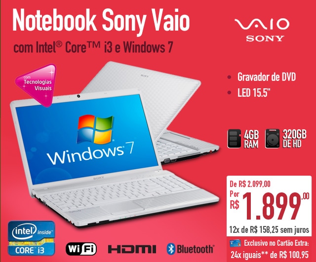 Notebook Sony Vaio com Intel Core i3 e Windows 7