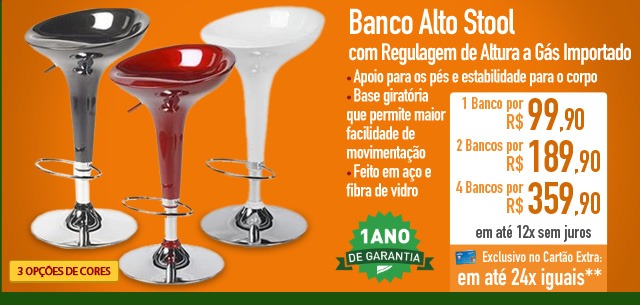 Banco Alto Stool com Regulagem de Altura à Gás Importado