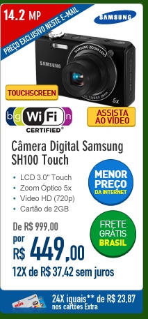 Câmera Digital Samsung SH100 Touch com 14.2MP