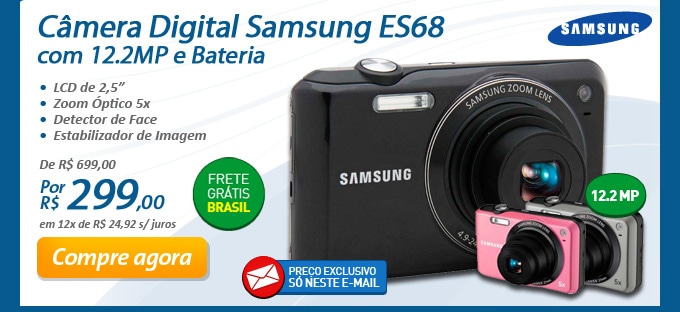 Câmera Digital Samsung ES68 com 12.2MP e Bateria