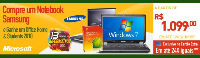 Notebooks Samsung + Microsoft Office Home & Student Grátis