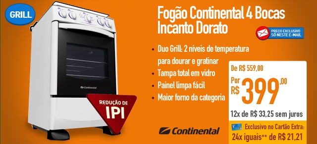 Fogão Continental 4 Bocas Incanto Dorato