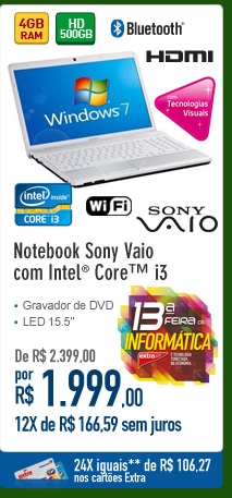 Notebook Sony Vaio com Intel Core i3