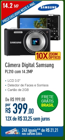 Câmera Digital Samsung PL210 com 14.2MP