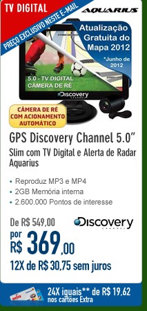 GPS Discovery Channel 5.0'' Slim com TV Digital e Alerta de Radar Aquarius