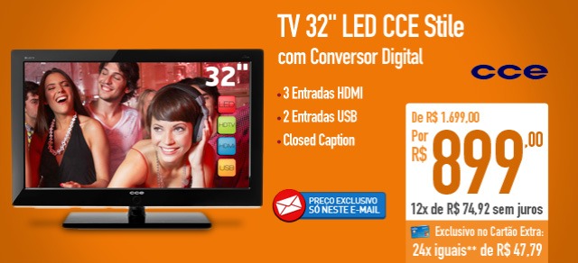TV 32'' LED CCE Stile com Conversor Digital