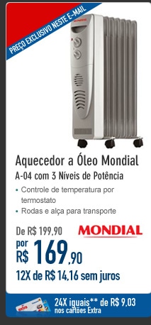 Aquecedor a Óleo Mondial A-04 com 3 Níveis de Potência