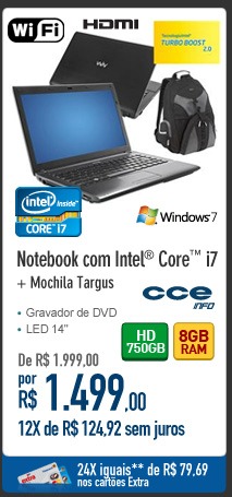 Notebook com Intel Core i7 + Mochila Targus