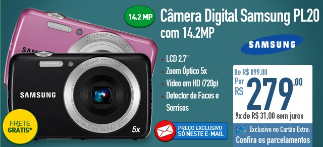 Câmera Digital Samsung PL20 com 14.2MP