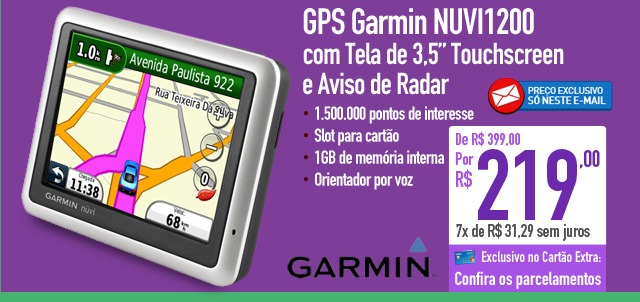 GPS Garmin NUVI1200 com Tela de 3,5'' Touch Screen e Aviso de Radar