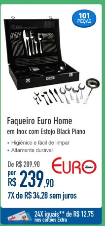 Faqueiro Euro Home em Inox com Estojo Black Piano