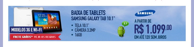 Baixa de Tablets Samsung Galaxy Tab 10.1''