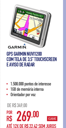 GPS Garmin NUVI1200 com Tela de 3,5'' Touchscreen e Aviso de Radar