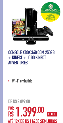 Console XBOX 360 com 250GB + Kinect + Jogo Kinect Adventures