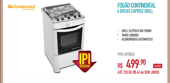 Fogão Continental 4 Bocas Caprice Grill