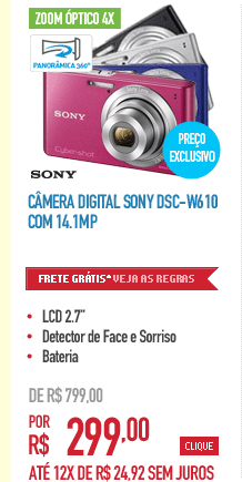 Câmera Digital Sony DSC-W610 com 14.1MP