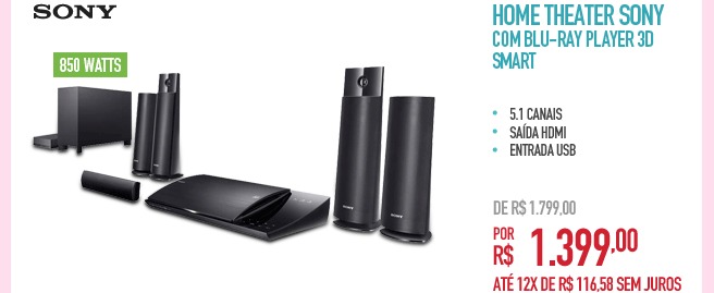 Home Theater Sony com Blu-Ray Player 3D Smart