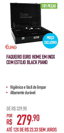 Faqueiro Euro Home em Inox com Estojo Black Piano