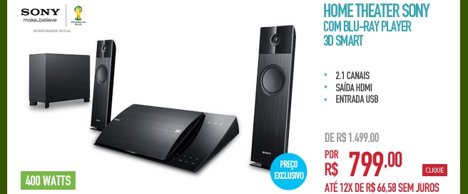 Home Theater Sony com Blu-Ray Player 3D Smart