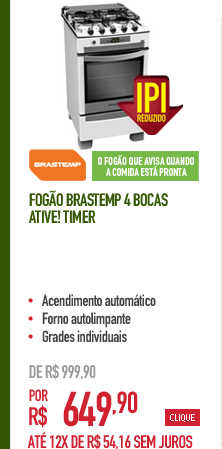 Fogão Brastemp 4 Bocas Ative! Timer