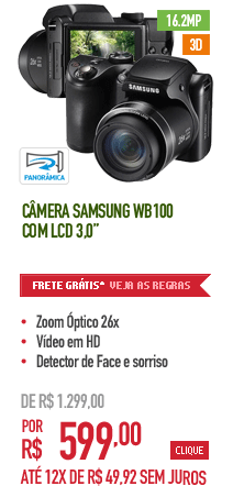 Câmera Samsung WB100 com LCD 3,0''